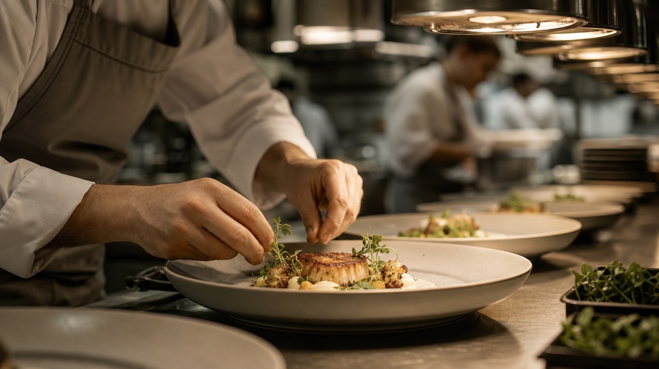 Lebendige Restaurantszene mit Servicekraft